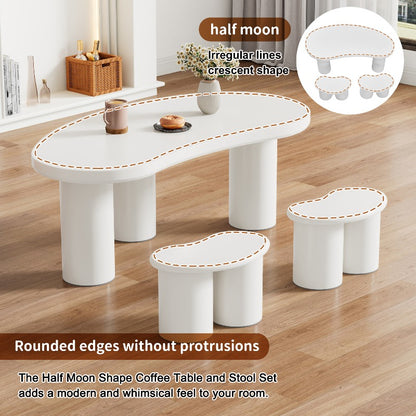 Crescent Moon Salontafel – Halvemaan Tafeltje – Bijzettafel – Sofa Tafel – Woonkamer Meubel – Wit MDF Blad – PVC Poten – Compact & Geen Montage