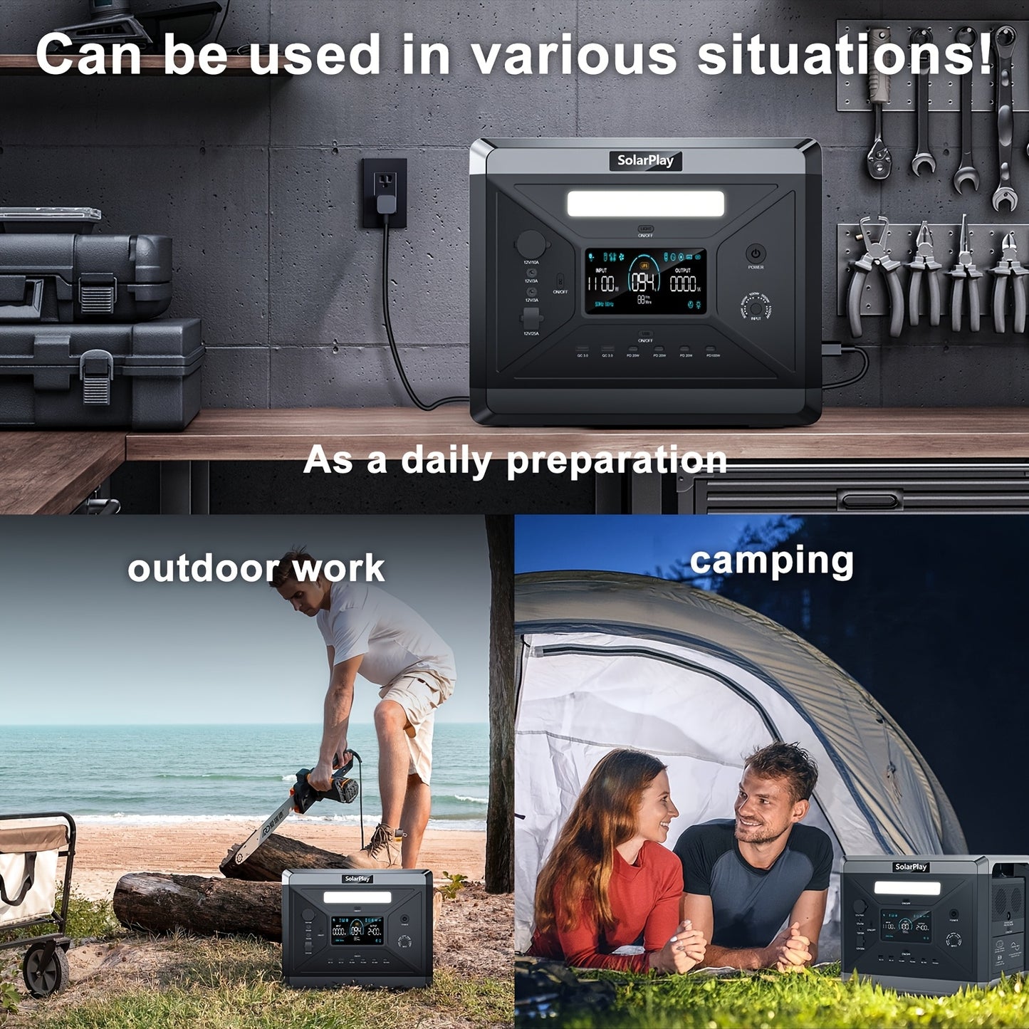 Draagbare Powerstation – Noodstroomgenerator – Energieopslag – Zonne-accu – Camping Accu – 2160Wh LiFePO4 Batterij – 2400W Continu Vermogen