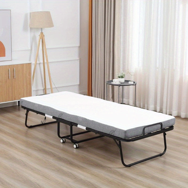 Inklapbaar Logeerbed – Opklapbed – Gastbed – Vouwbed – Logeerbed Met Wielen – Wit/Zwart – Stalen Frame – Comfortabel Schuimmatras 200x75x42,5 cm