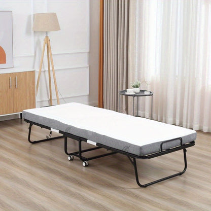 Inklapbaar Logeerbed – Opklapbed – Gastbed – Vouwbed – Logeerbed Met Wielen – Wit/Zwart – Stalen Frame – Comfortabel Schuimmatras 200x75x42,5 cm