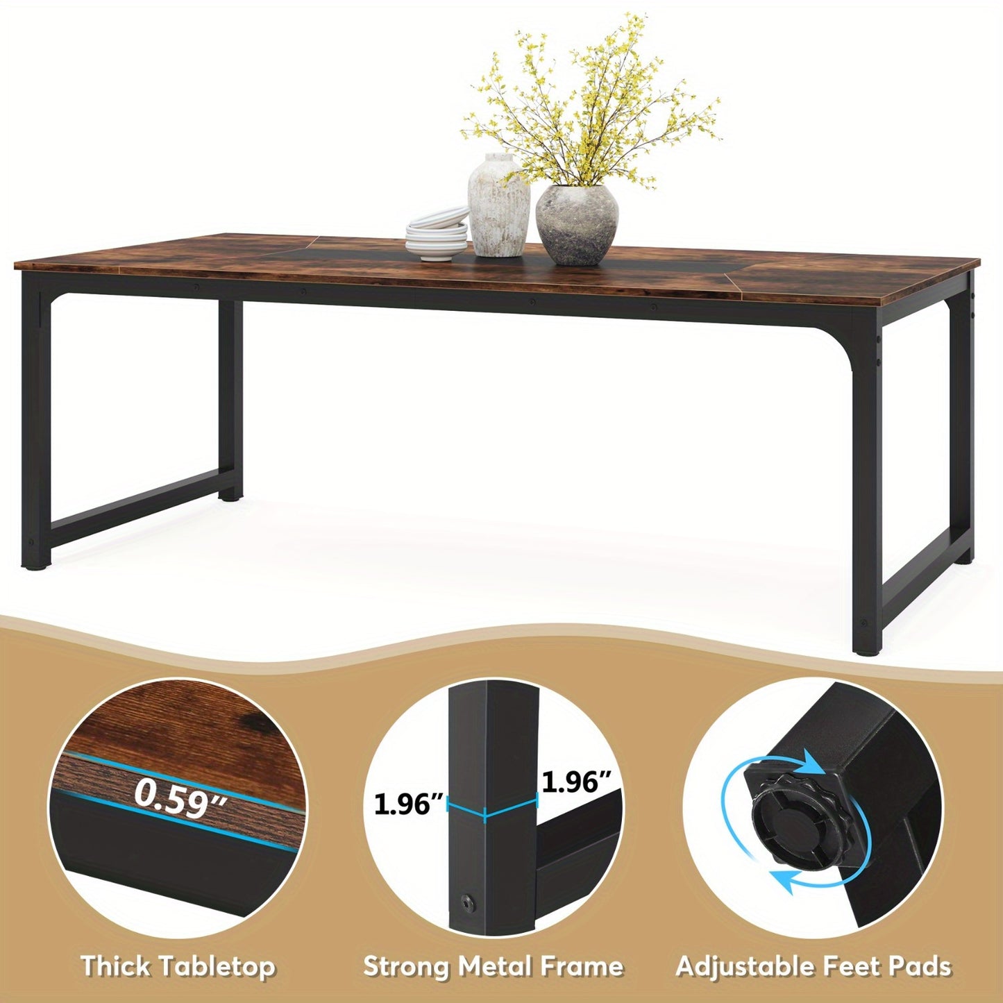 Eettafel – Eettafels – Keukentafel – Tafel – Eetkamertafel – Extra Lang – Stevig Metaal en Hout – Geschikt voor 4-6 Personen