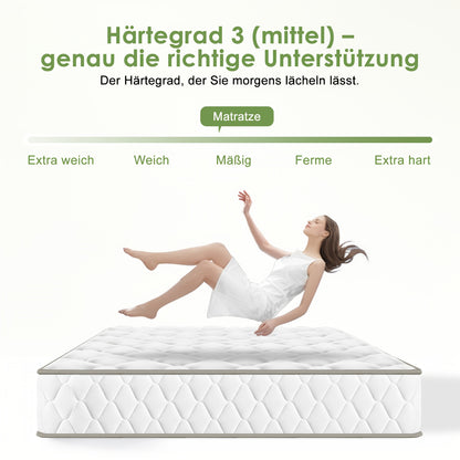 7-Zone Pocketvering Matras – Binnenvering Matras – Springmatras – Ergonomisch Matras – 7-Zone Matras – Extra Stevig H3 – Memory Foam Euro Top 22 cm Dikte