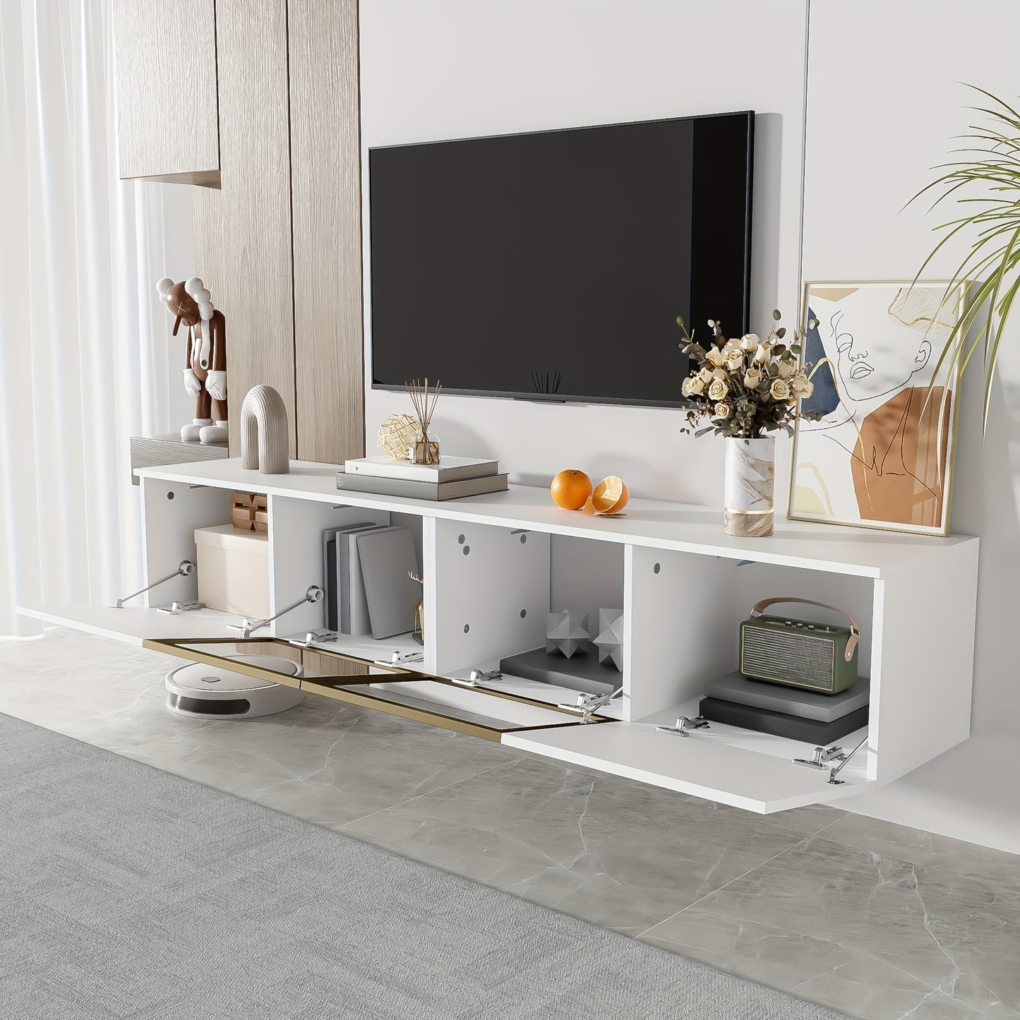 TV-meubel – Tv-kast – Mediameubel – Dressoir – Opbergkast – 170 cm breed – Wit minimalistisch design