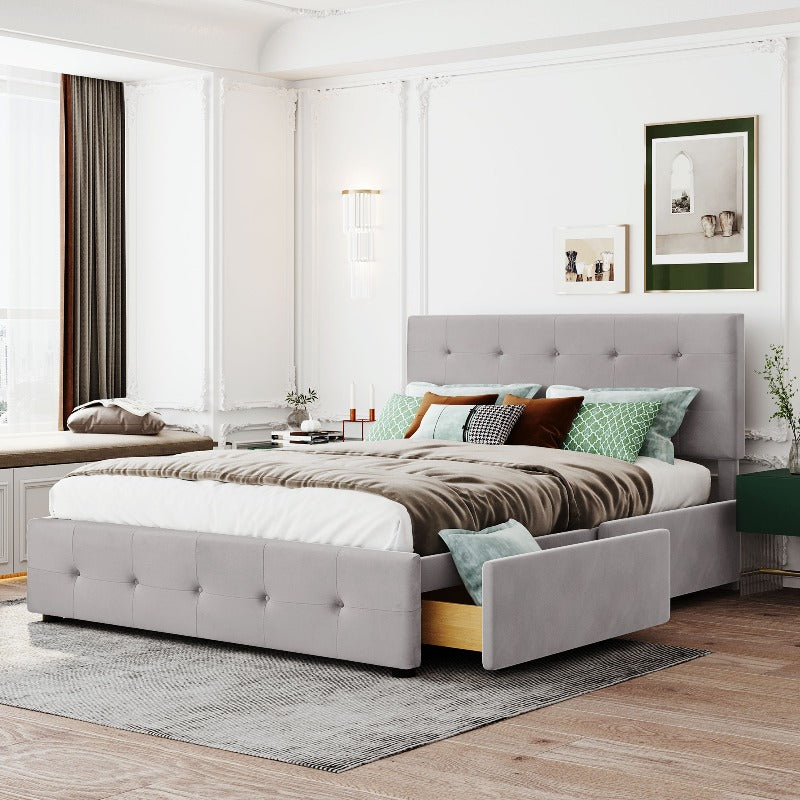 Queen Size Bed Frame – Queen Bed With Storage – Queen Platform Bed – Queen Bed Frames With Storage – High Bed Frame – Metalen Frame – 140x200 cm – Uittrekbed Met Opberglades