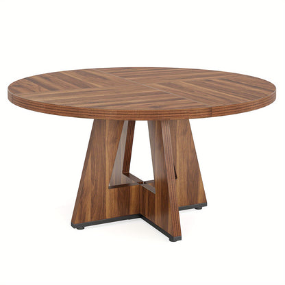 Vergadertafel – Bureautafel – Eettafel – Werktafel – Meetingtafel – Ronde Houten Tafel 120 cm – Hout Visgraatpatroon – Stevige Driehoekige Voet