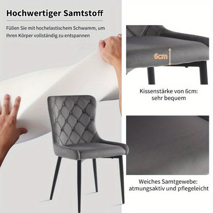 Eetkamerstoelen – Keukenstoelen – Bureaustoelen – Stoelen Met Rugleuning – Velvet Gestoffeerde Stoel 2 Stuks – Ergonomisch Ontwerp – Zwarte Metalen Poten