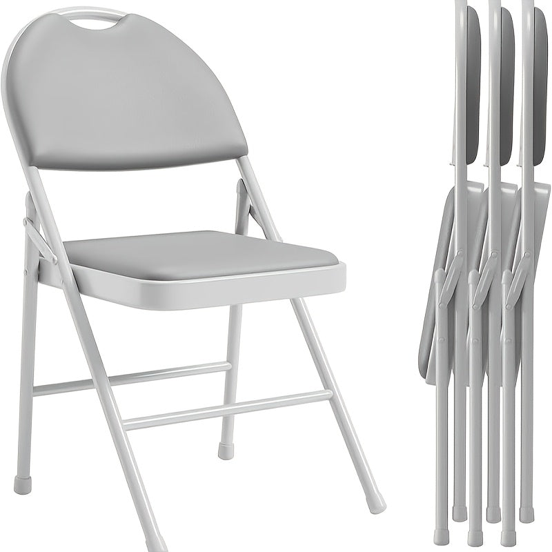 4pcs Heavy-Duty Metal Folding Chair Set with Non-Slip Feet & Faux Leather Cushion Seats - Portable Indoor/Outdoor Chairs Suitable for, Events, Parties, Space-Saving, Seating