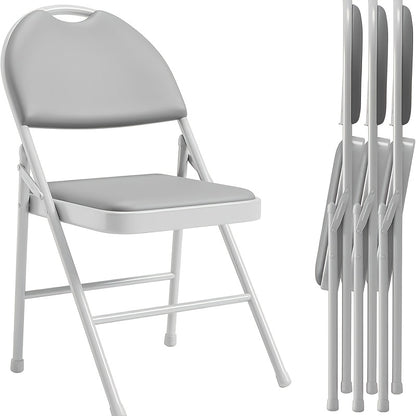 4pcs Heavy-Duty Metal Folding Chair Set with Non-Slip Feet & Faux Leather Cushion Seats - Portable Indoor/Outdoor Chairs Suitable for, Events, Parties, Space-Saving, Seating