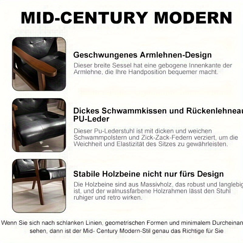 Retro Fauteuil – Vintage Stoel – Lounge Chair – Armstoel – Zwarte Kunstleren Fauteuil – Massief Houten Frame – Comfortabele Zitting