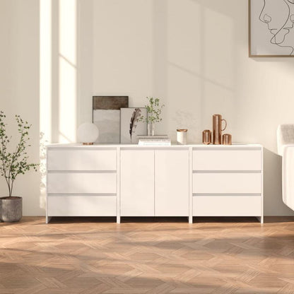 Sideboard – Dressoir – Opbergkast – Kastenmeubel – Wit – Set Van 3 – Hardhouten Materiaal – Verwijderbaar Compartiment
