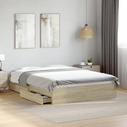 Cassetti Rovere Sonoma Queen Size Bed Frame - Heavy-Duty Hardwood Platform Bed with Easy Assembly, Modern Minimalist Design, Sturdy Construction for Master Bedroom or Guest Room - Durable Wooden Furniture, Bedroom Furniture, Contemporary Style, Natural Fi