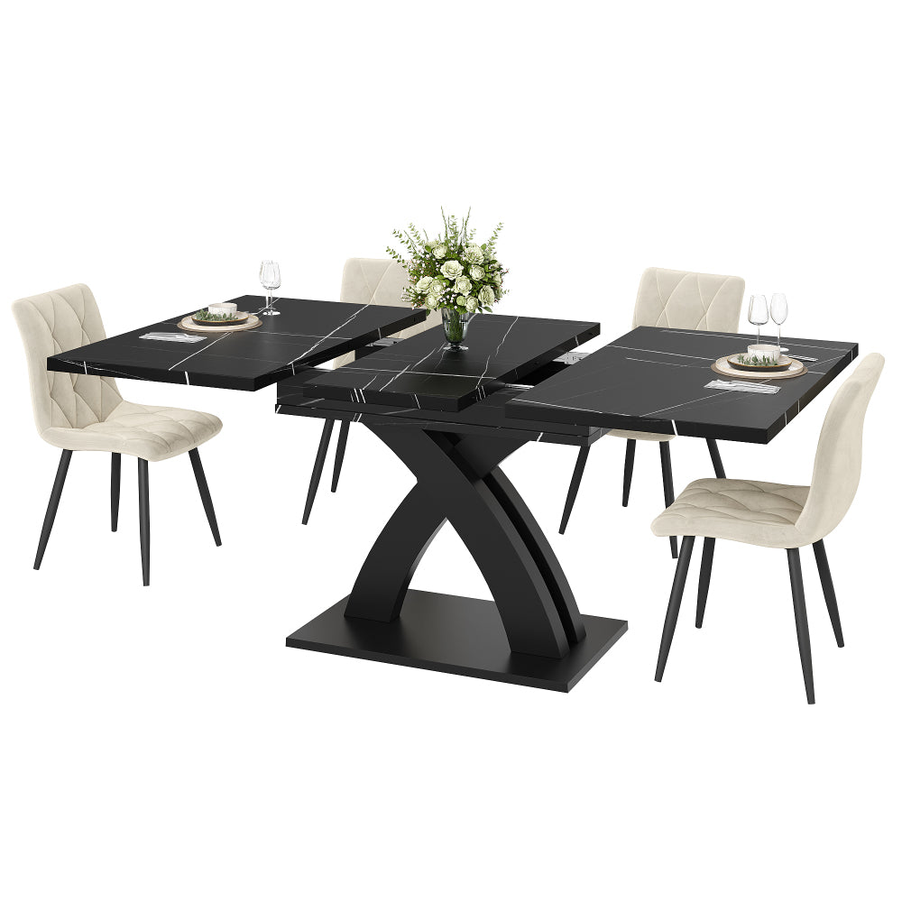 Eettafel – Uitklaptafel – Keukentafel – Tafel – Uitschuifbare Tafel – Mat Zwart – Moderne Ruimtebesparende Ontwerp – Geschikt Voor 6 Personen – Duurzaam Niet-Houten Materiaal