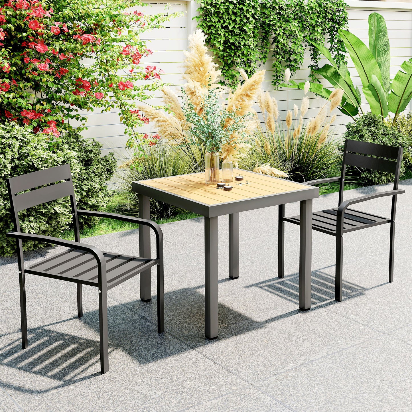 Tuinstoel – Tuinstoel – Balkonstoel – Stapelbare Stoel – Aluminium – Set van 2 – Armleuningen – Weerbestendig – Donkergrijs