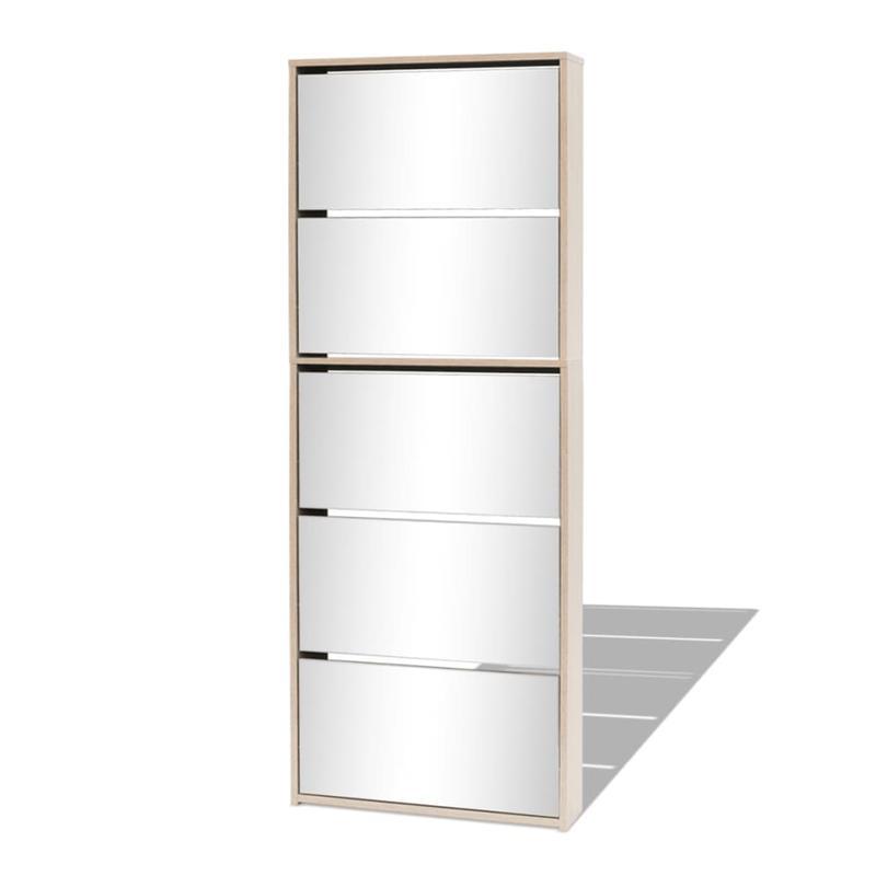 Schoenenkast – Schoenopberger – Schoenrek – Schoenmeubel – Kapkast – Met 5 Planken – Inclusief Spiegel – Eikenhout 63x17x169,5 cm
