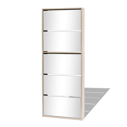 Schoenenkast – Schoenopberger – Schoenrek – Schoenmeubel – Kapkast – Met 5 Planken – Inclusief Spiegel – Eikenhout 63x17x169,5 cm