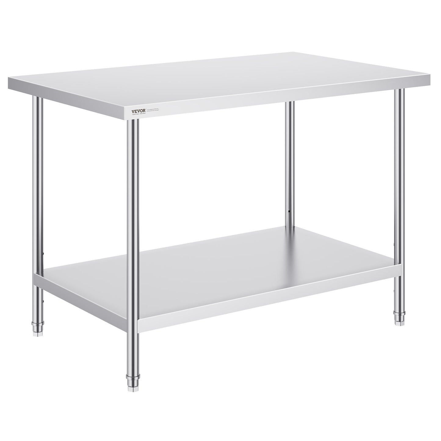 RVS Werktafel – Roestvrijstalen Werkbank – Keukentafel – Werkbank Met Planken – Met Verstelbare Legplaat – 122x86x76 cm – 0,8 mm Dikte – 3-niveau Verstelbaar