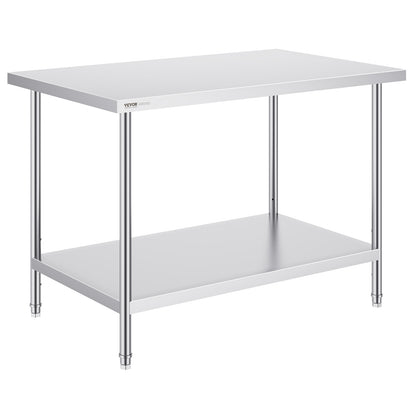 RVS Werktafel – Roestvrijstalen Werkbank – Keukentafel – Werkbank Met Planken – Met Verstelbare Legplaat – 122x86x76 cm – 0,8 mm Dikte – 3-niveau Verstelbaar