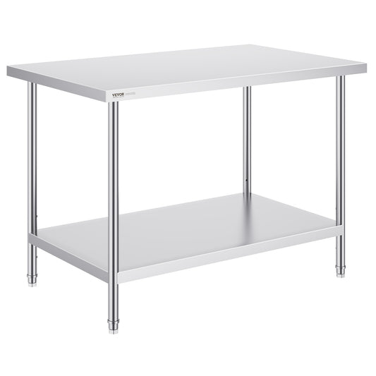 RVS Werktafel – Roestvrijstalen Werkbank – Keukentafel – Werkbank Met Planken – Met Verstelbare Legplaat – 122x86x76 cm – 0,8 mm Dikte – 3-niveau Verstelbaar