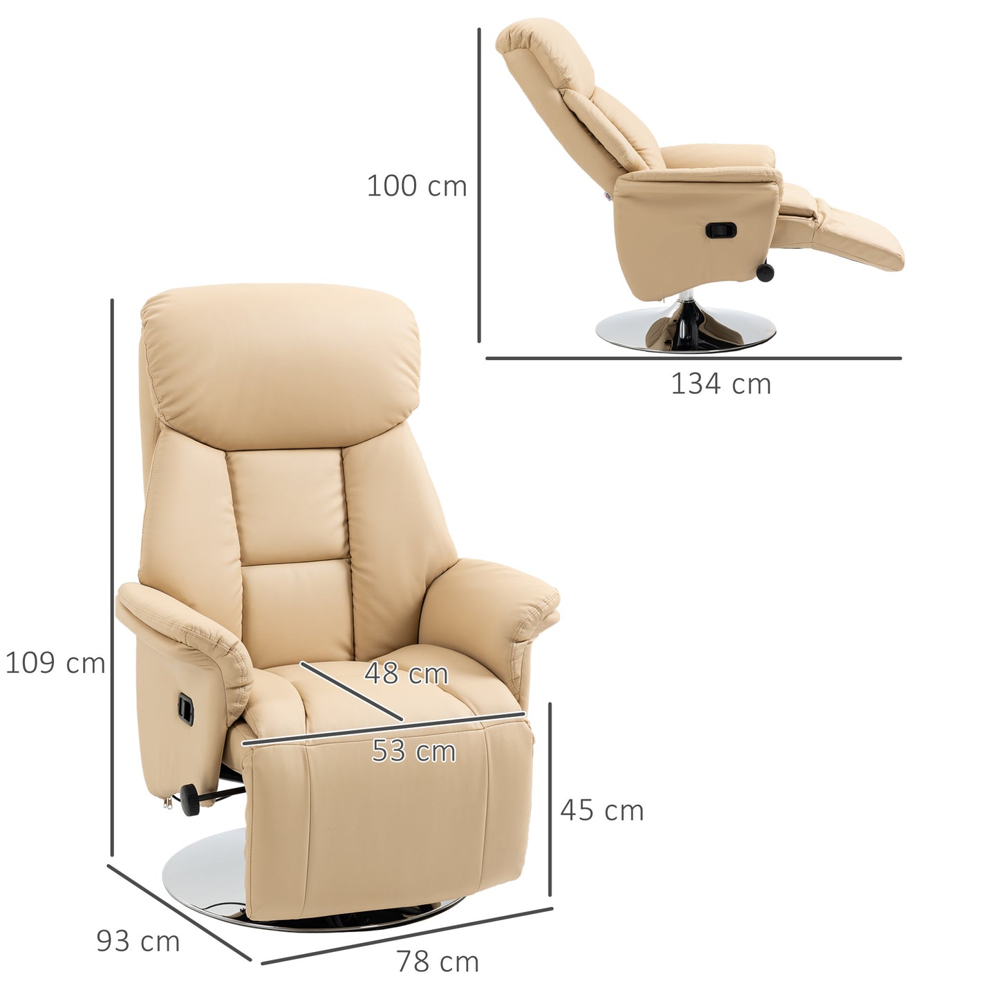 Relaxfauteuil – Draaistoel – Lounge Stoel – Zitstoel – Relaxstoel – Verstelbare Rugleuning – PU Kunstleder Crème