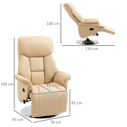 Relaxfauteuil – Draaistoel – Lounge Stoel – Zitstoel – Relaxstoel – Verstelbare Rugleuning – PU Kunstleder Crème