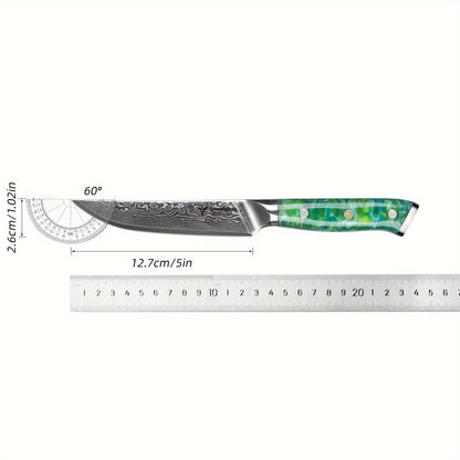 Steakmessen Set – Vleesmessen – Tafelmessen – Keukenmessen – Dinermessen – Ultra scherp – Damascus staal – 12,7 cm lemmet – Kunsthars jadegroen handvat