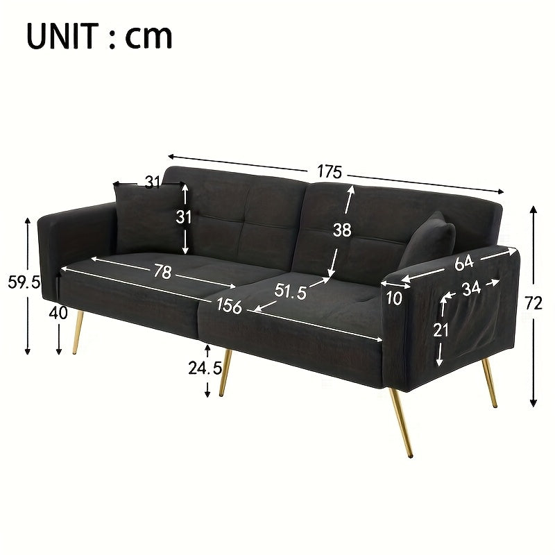 Slaapbank – Bedbank – Schlafsofa – Sofa Bed – Bedbank Met Verstelbare Rugleuning – Ruimtebesparend Design – Zwarte Stof – Gouden Poten – Opbergruimte Onder Zitting – Comfortabele Katoenen Vulling