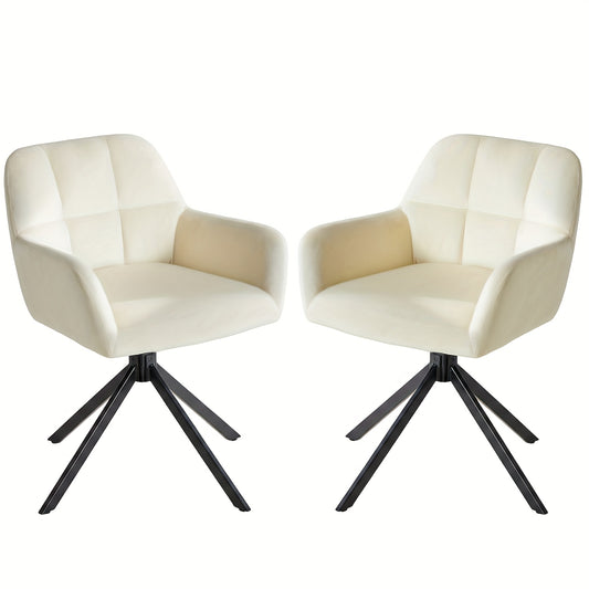 Eetkamerstoel – Stoel – Kuipstoel – Keukenstoel – Woonkamerstoel – Set van 2 – Beige Velvet Bekleding – Met Metalen Frame