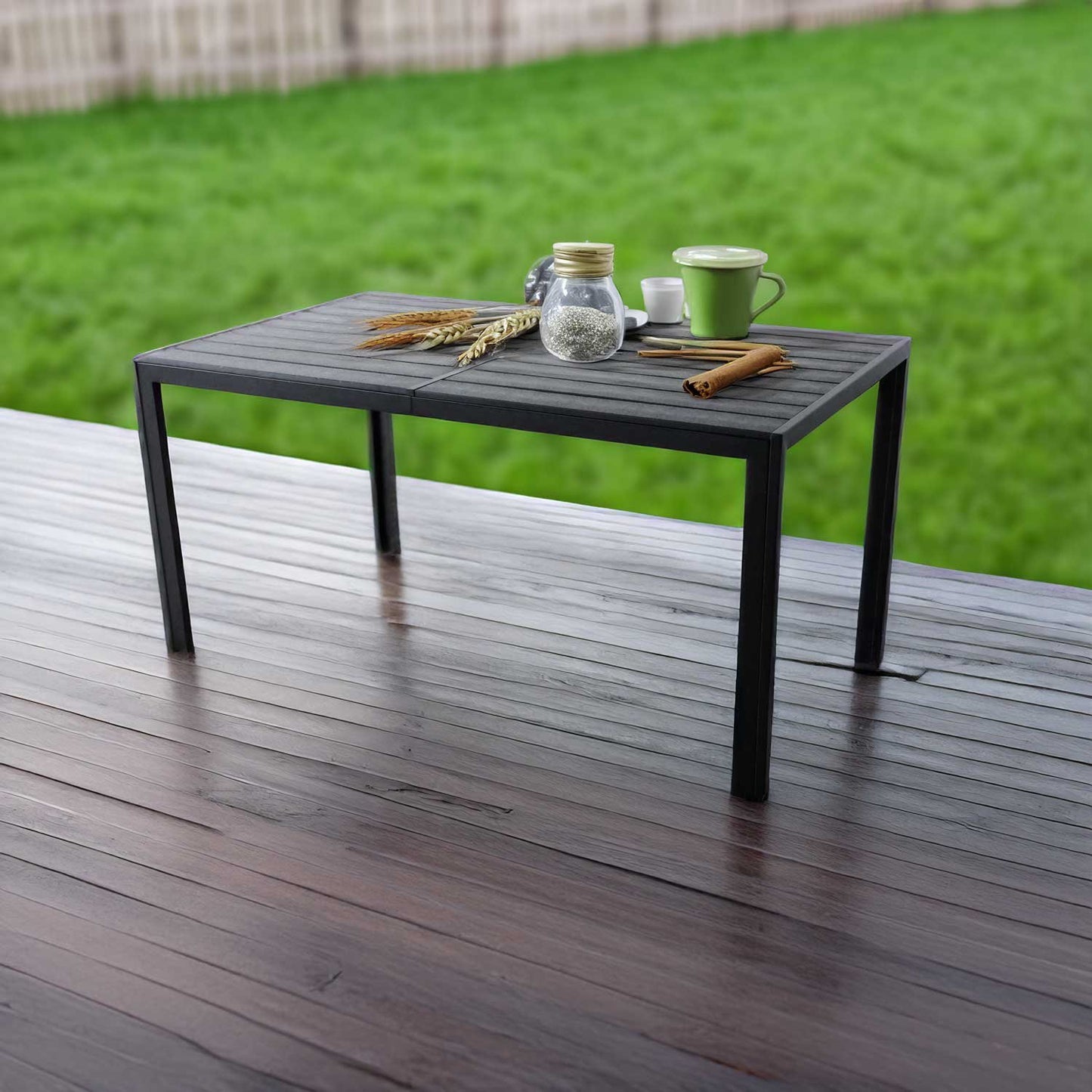 Tuintafel – Buitentafel – Terrastafel – Buiten eettafel – Metaal En Hout – Stevig Gepoedercoat Frame – Ruim 150x90 cm – Weerbestendig Design