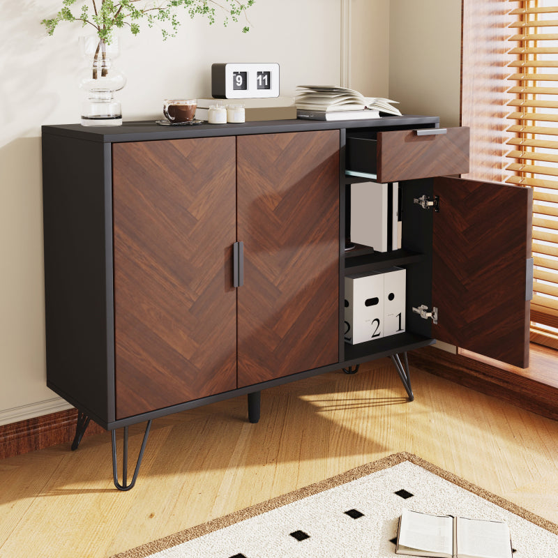Dressoir – Kast – Sideboard – Opbergmeubel – Opbergkast – Modern Zwart Houtlook – Compact 90x30x71,5 cm – Verstelbare Planken – Lade En Deuren