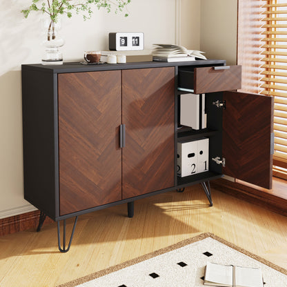Dressoir – Kast – Sideboard – Opbergmeubel – Opbergkast – Modern Zwart Houtlook – Compact 90x30x71,5 cm – Verstelbare Planken – Lade En Deuren