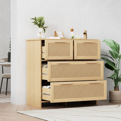 Rotan kast – Ladekast – Dressoir – Opbergkast – Commode – Hoogrendement – 4 Lades – Hout en Rotan – 80x80x38 cm