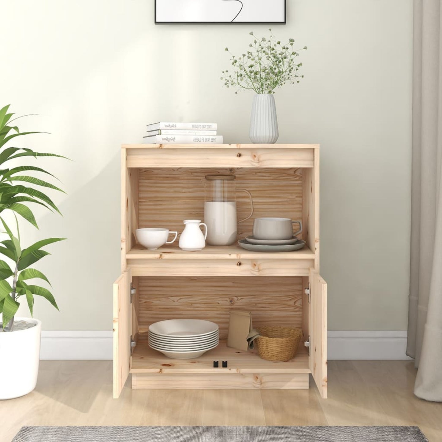 Sideboard 60x34x75cm Solid Wood Pine Side Cabinet Organizer Storage Cabinet Storage Box for Bedroom, Living Room, Bathroom, Home Furniture