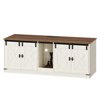 Kattenmeubel – Kattenkast – Kattenbakmeubel – Kattenhuis – Kattenbak Kast – Voor 2 Katten – Met Stopcontacten en USB-poorten – 140 cm – Bruin-Wit