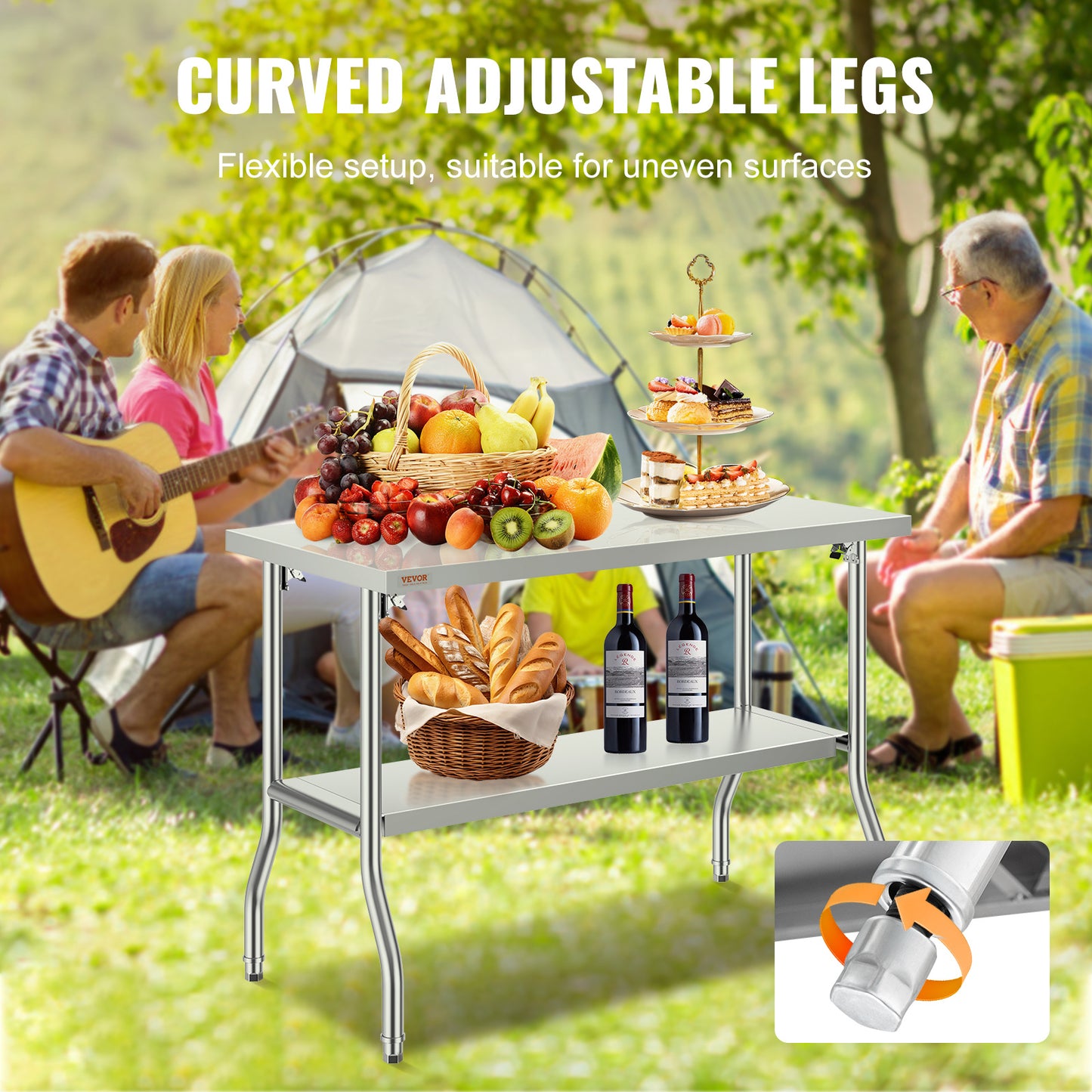 Werktafel Roestvrij Staal – Inklapbare Tafel – Keukentafel – Werkbank – Cateringtafel – 48 x 24 Inch – SUS201 RVS – 350 Kg Draagvermogen
