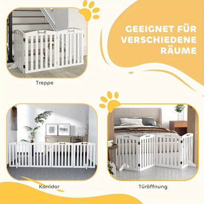 Hondenhek – Puppyhek – Hondenbarrière – Huisdierhek – Hondenafscheiding – Vouwdeur Met 4 Panelen – Anti-Slip Voetjes – Modern Wit Design – Stevig En Gemakkelijk Te Monteren