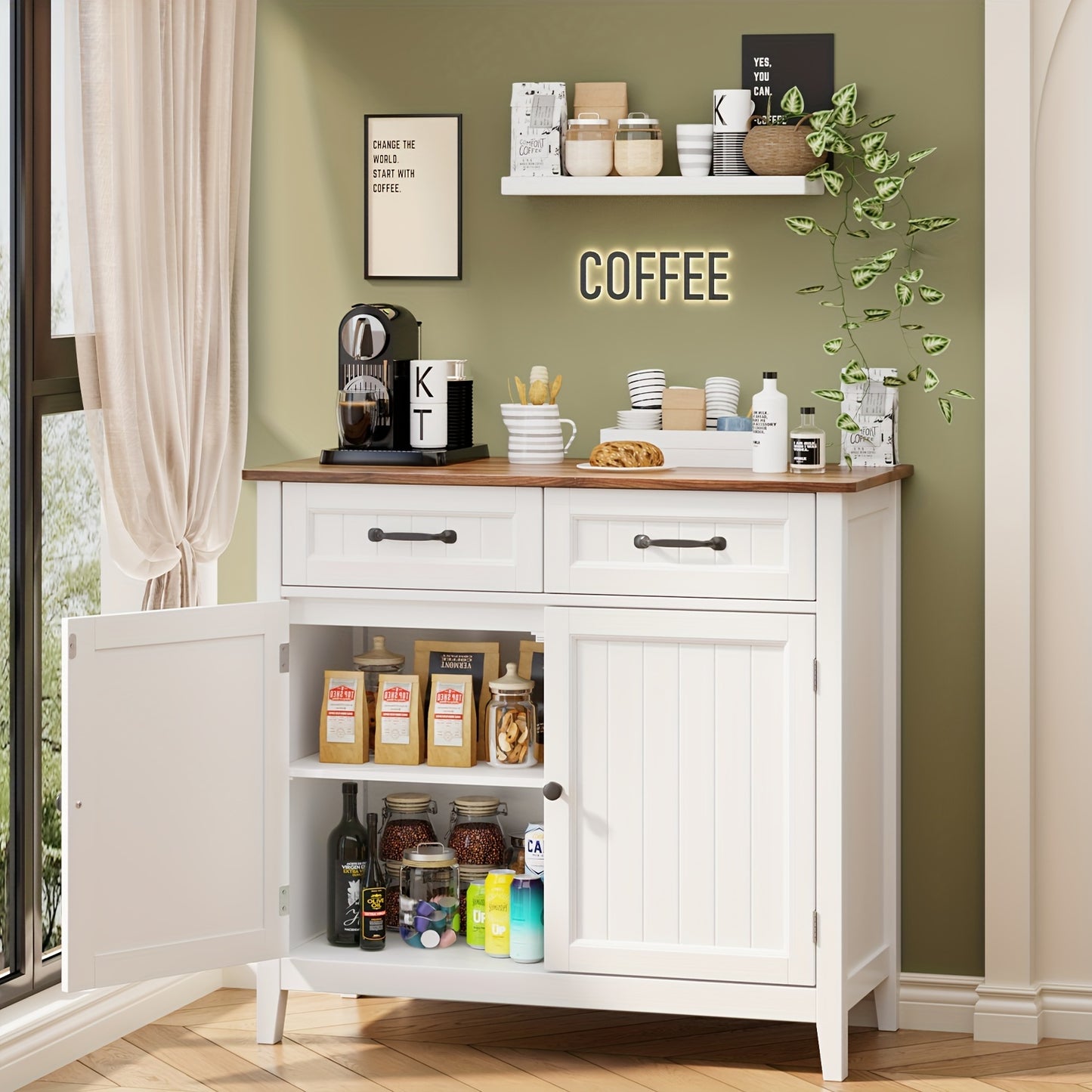 Dressoir – Opbergkast – Ladekast – Buffetkast – Keukenkast – Vintage Kleur – Hardhouten Materiaal – 81 cm Hoog