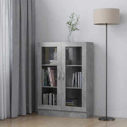 Modern Freestanding Display Cabinet with Doors & Shelves - Concrete Gray Wood Construction, 81.53cmH x 82.55cmW x 114.55cmD Storage Cabinet, 3.2 Cu Ft Capacity, Sturdy Floor Cabinet for Living Room, Home Office, Entryway - Ea