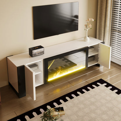 TV-meubel – TV-kast – Lowboard – Tv-dressoir – Elektrische Haard – Hoogglans Wit Zwart – Realistische Vlammen Zonder Verwarming – Geschikt Voor TV Tot 60 kg