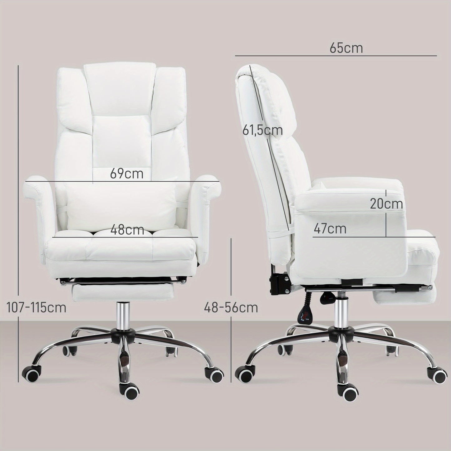 Bureaustoel – Ergonomische Stoel – Office Chair – Gamingstoel – Bureaukruk – Verstelbare Zithoogte 48-56 cm – Kantelbare Rugleuning 155° Met Lendensteun en Voetensteun – Hardhouten Frame – 360° Draaibaar
