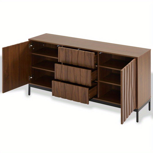 Dressoir – Buffetkast – Ladekast – Sideboard – Opbergkast – Donker Eikenfineer – Compact 150 cm Met 3 Laden En Deurtje – Vintage Stijl, Makkelijk Te Monteren