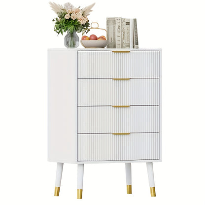 Sideboard – Dressoir – Ladekast – Opbergkast – Kast – Wit – Gouden Metalen Poten – 4 Ruime Lades – Compact & Duurzaam