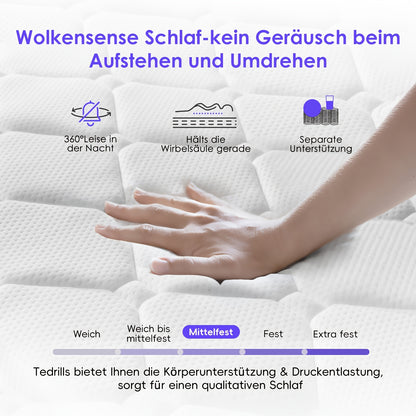 Carroltt Independent Bagged Spring Core Mattress 90*200, 7-zone Support, Hybrid Design, Comfortable Sponge, Firmness Level H3