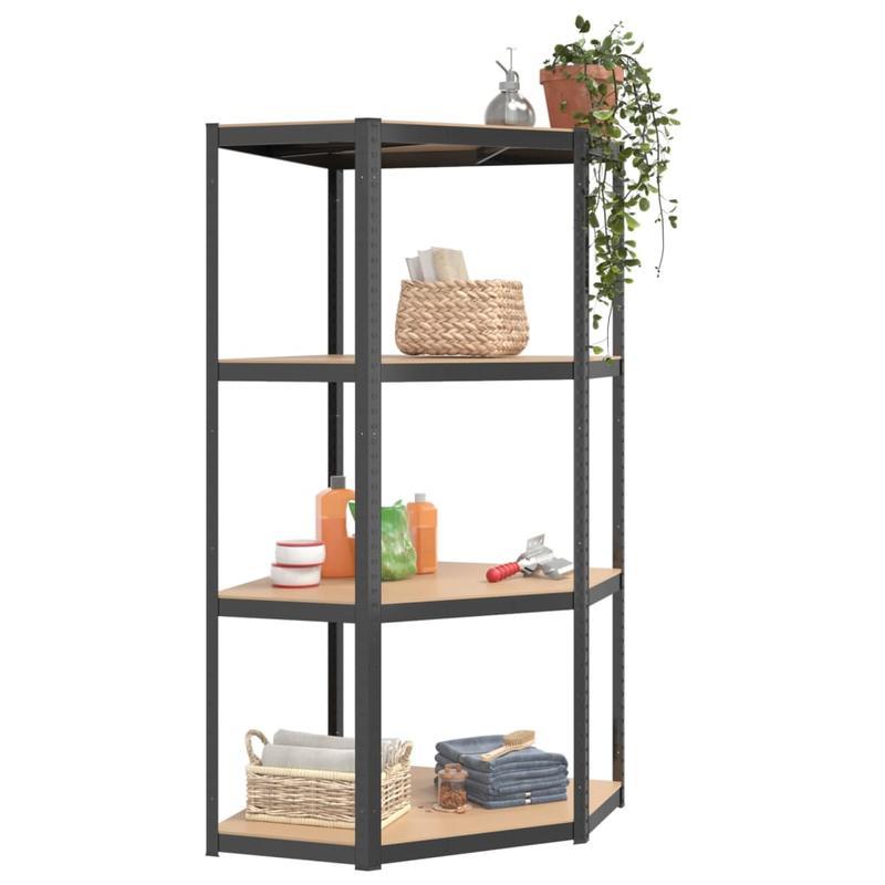 4-laagse Opbergrekken – Opbergrekken – Opbergkast – Planken – Stelling – Antraciet Industrieel Design – Heavy-Duty Stalen Frame – Houten Planken