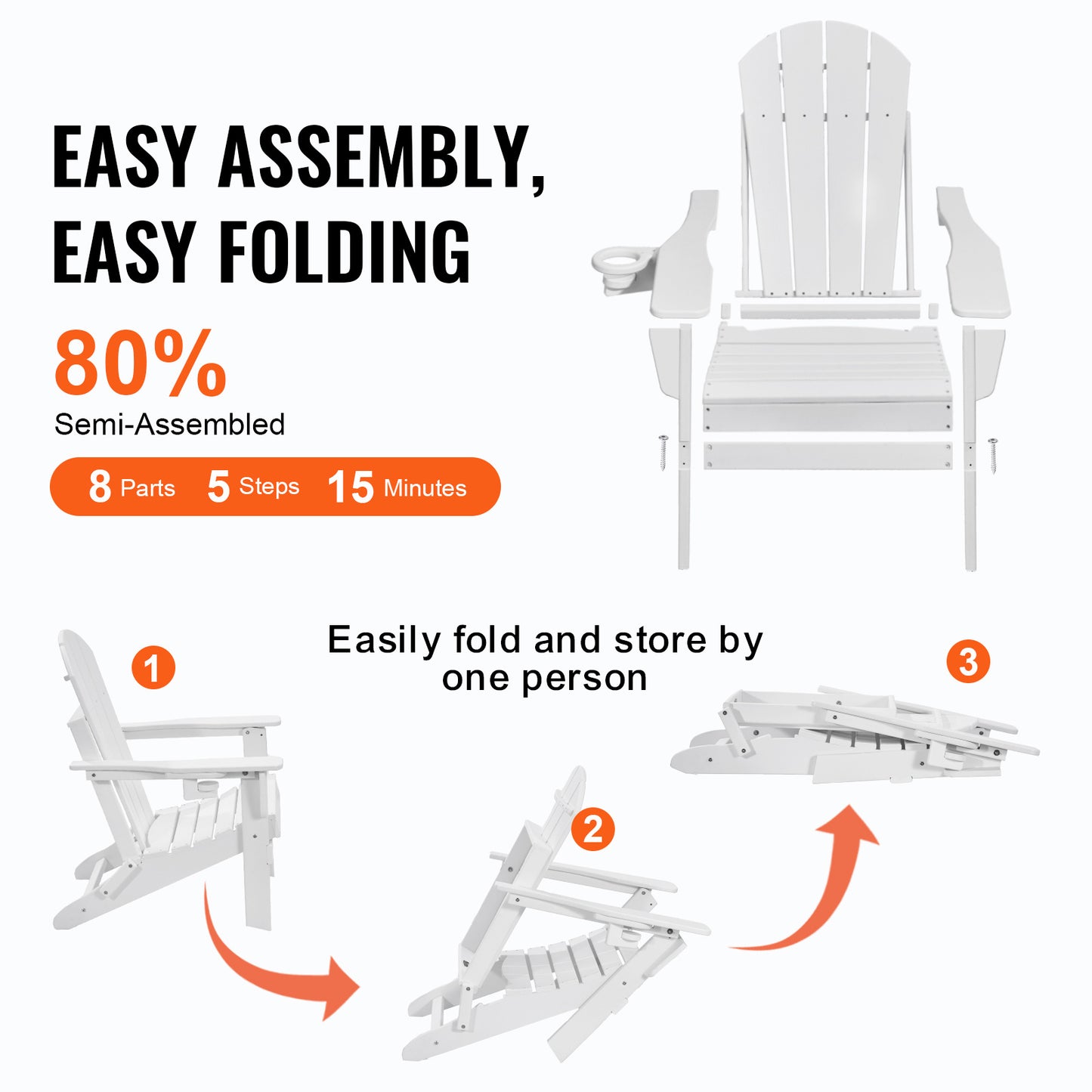 Adirondackstoel – Tuinstoel – Klapstoel – Buitenstoel – Terrasstoel – Set Van 2 – Weerbestendig HDPE Kunststof – Inklapbaar En Compact