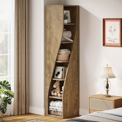 Boekenkast – Boekenrek – Vakkenkast – Opbergkast – Stellingkast – 6-laags Hoekboekenkast – Ruimtebesparend Smal Design – Duurzaam Hardhout en Multiplex
