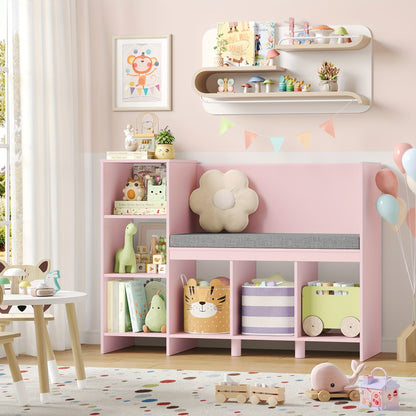 Boekenkast – Boekplank – Opbergkast – Speelgoedkast – Zitbank – Roze – 6 Kubussen – MDF Materiaal