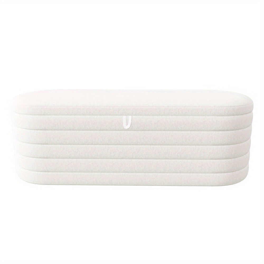 Bankje Met Opbergruimte – Puf – Zitzak – Poef – Hocker – Wit Teddyfleece – 120x40 cm – Zacht En Praktisch