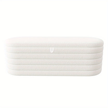 Bankje Met Opbergruimte – Puf – Zitzak – Poef – Hocker – Wit Teddyfleece – 120x40 cm – Zacht En Praktisch