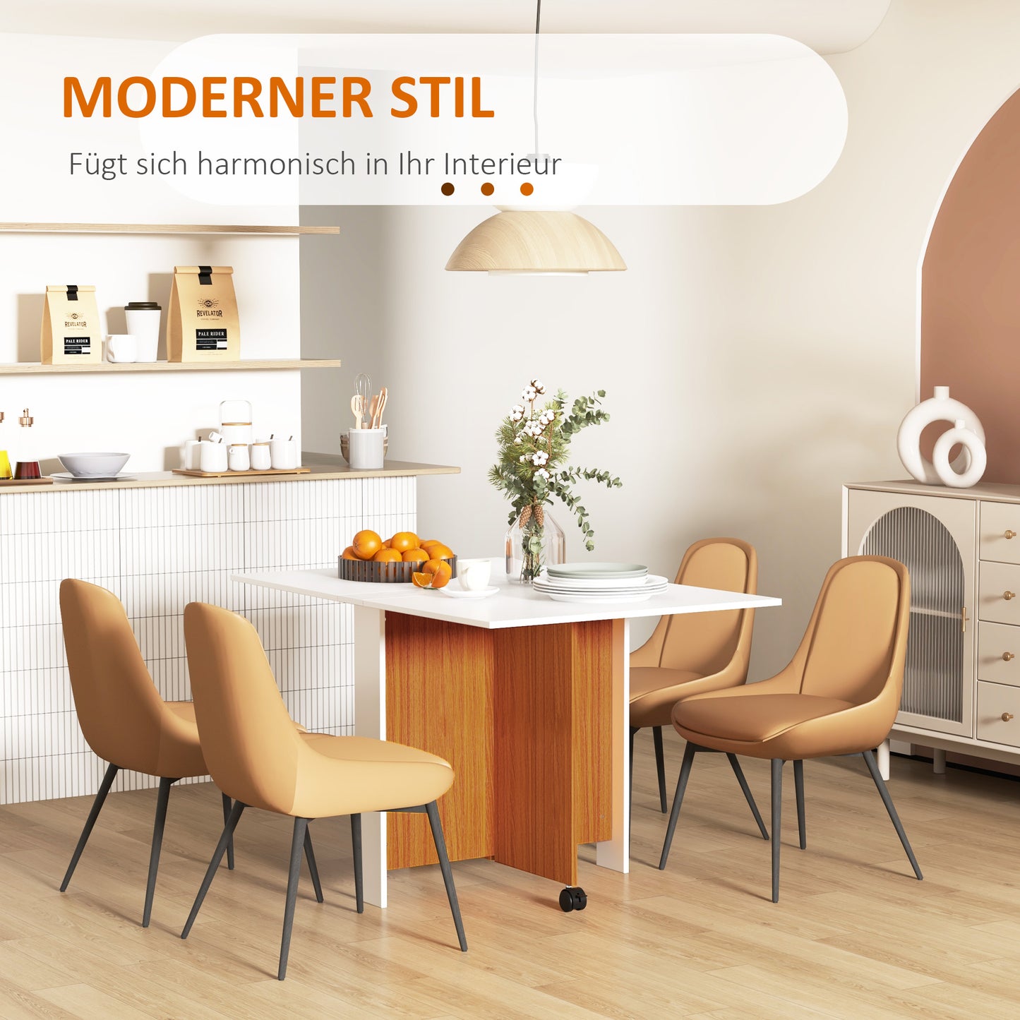 Uitklaptafel – Klaptafel – Inklapbare Tafel – Vouwtafel – Eettafel – Mobiel met Wielen – Uitschuifbaar 120x80x73 cm – Modern Teak en Wit Design