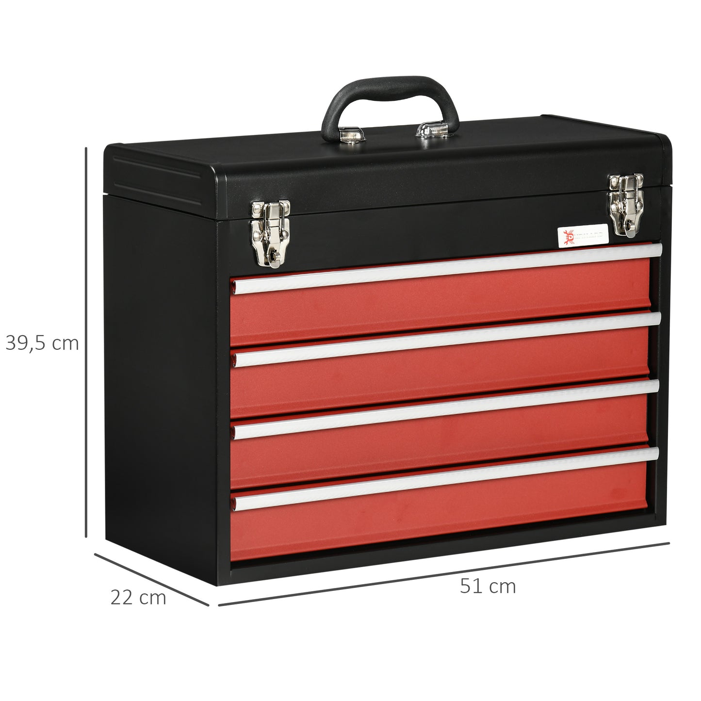Metal Gereedschapskist – Toolbox – Opbergbox – Werkplaatskist – Toolbox Met Lade – Zwart Stalen Materiaal – 4 Laden + Bovenschaal – Compact 51x22x39,5 cm
